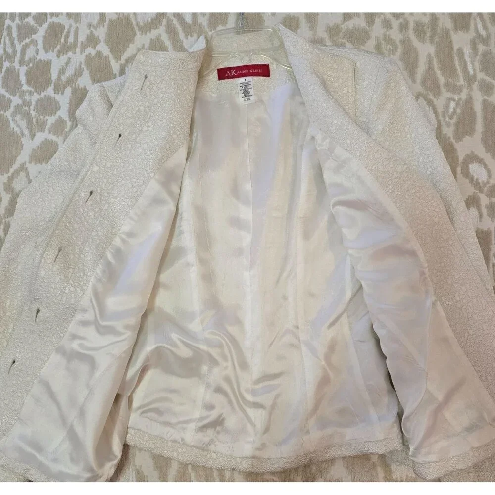 Anne Klein Off White Textured Jacket Mandarin Collar & Pockets Women Size 4 - Picture 9 of 9